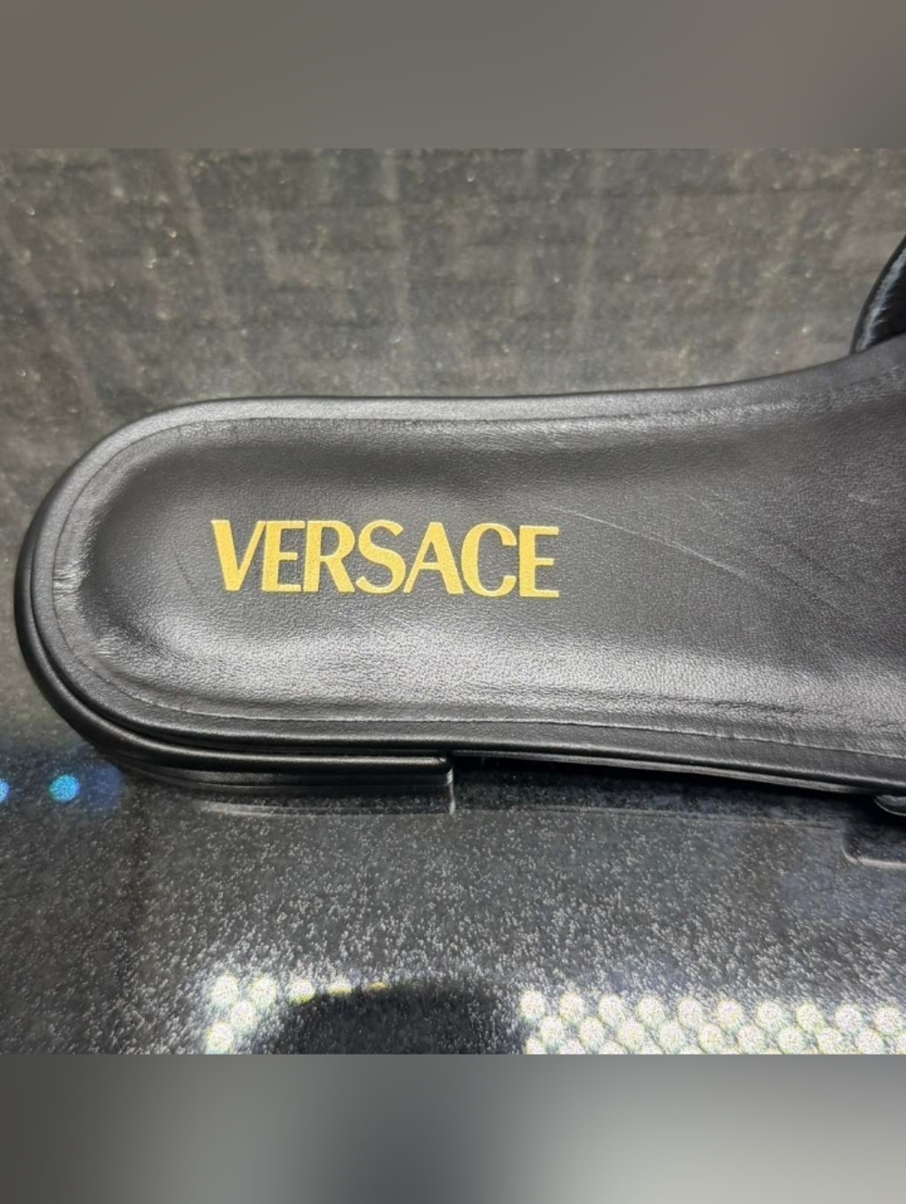 Versace Medusa Slide Sandals Black Leather Gold Logo Womens EU 38 US 8 New - Picture 8 of 13